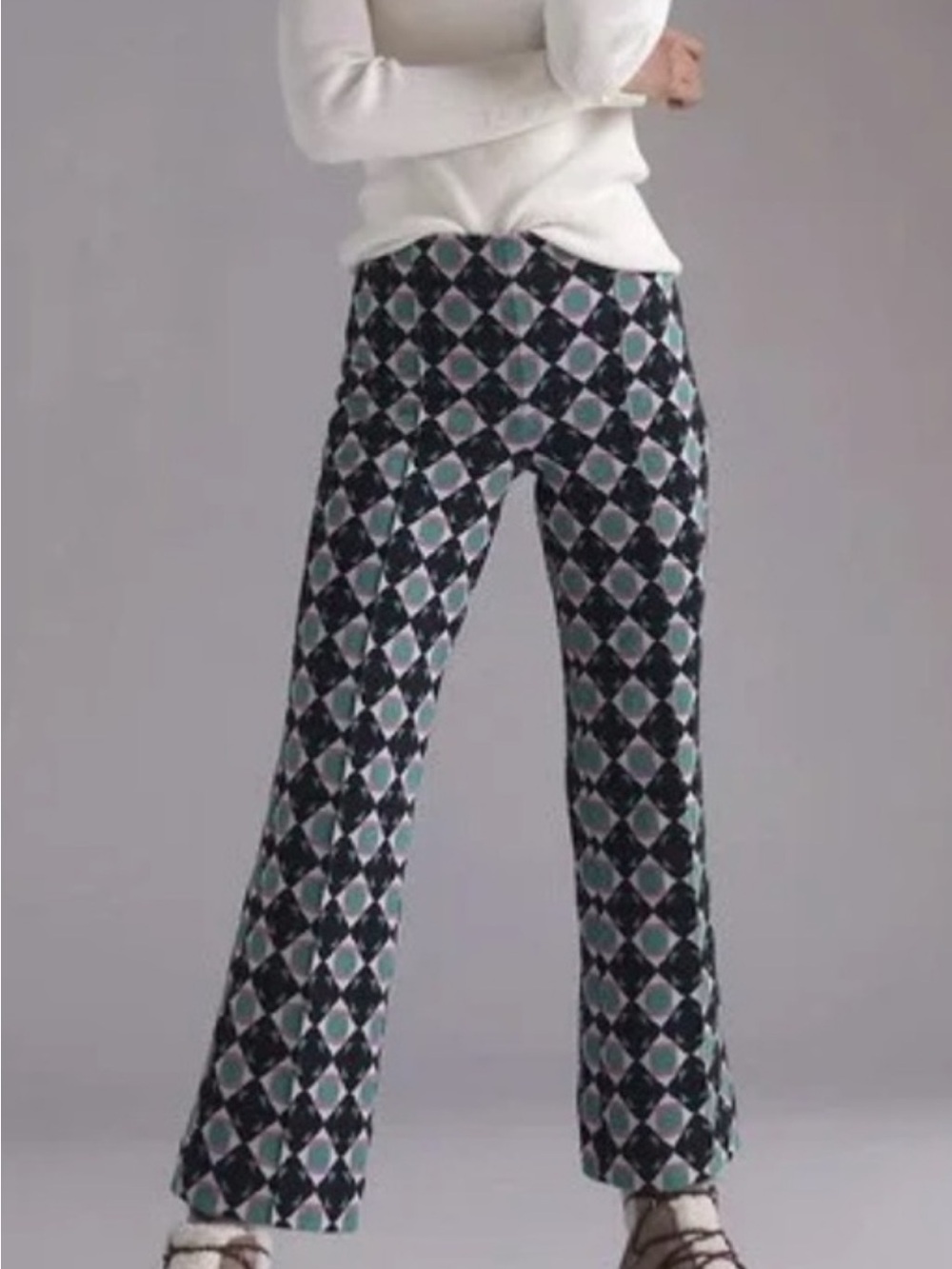 Anthropologie , Maeve The Margot, Black & Teal Geometric Wide-Leg Pants